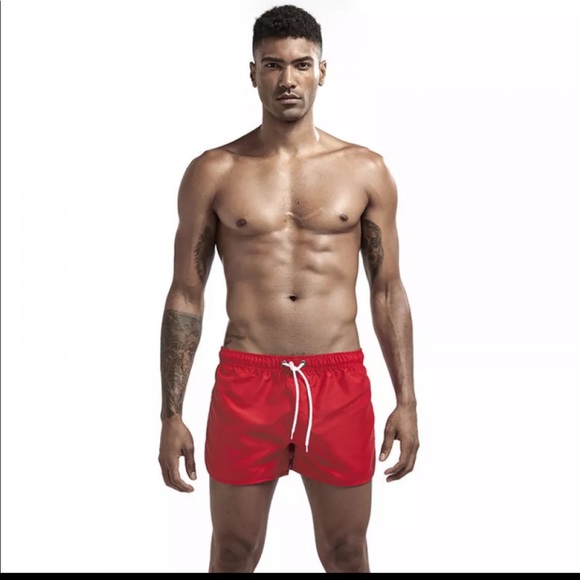 *Men’s Red Quick Dry Short Swim Trunks (Small) - Picture 1 of 5